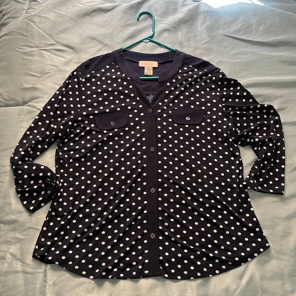 Lot of 2  Diana Belle LS Button up polka dot navy shirt  XL  Serengeti LS  XL - Picture 1 of 8